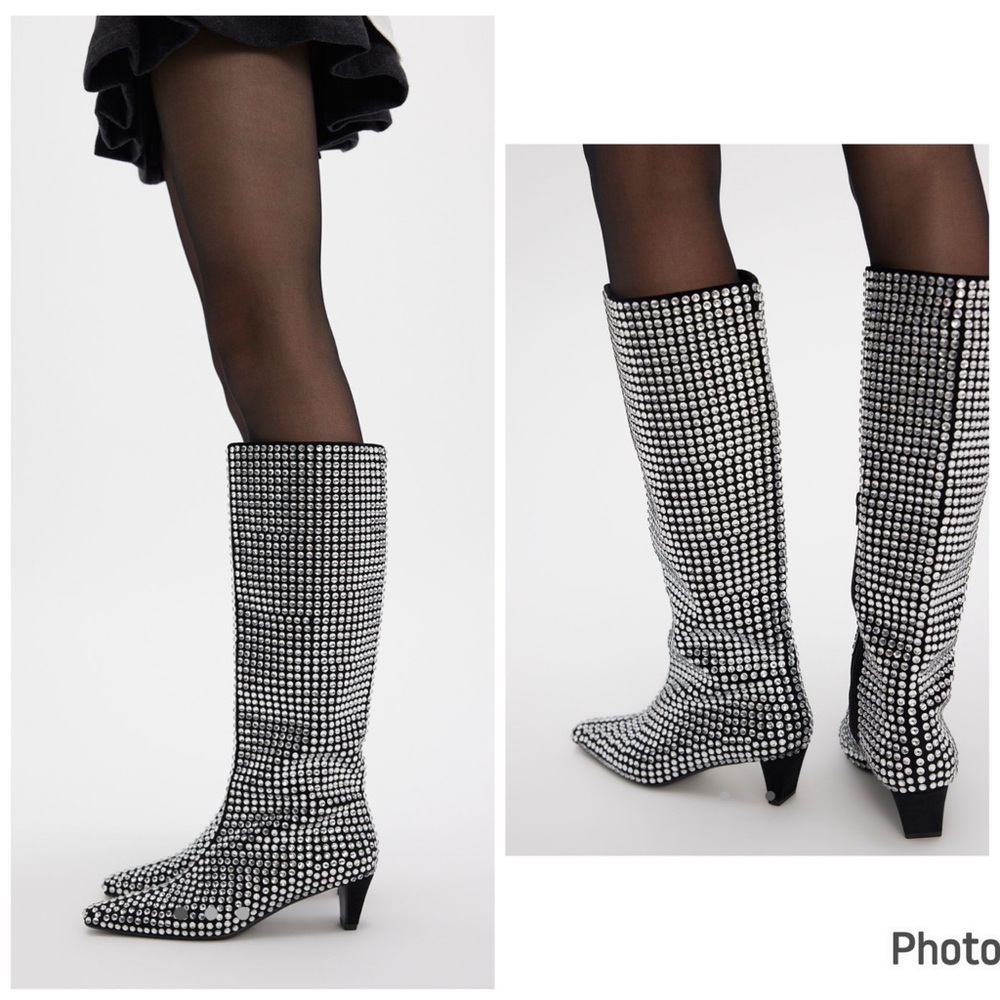 Jeffrey Campbell Crown Jewel Tall Boots Black Embellished Heeled Size 9
